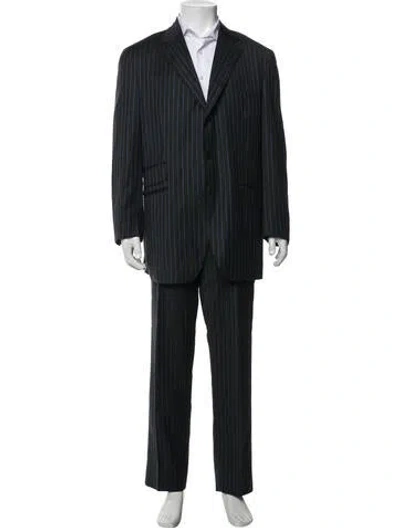 Pre-owned Etro Virgin Wool Striped Two-piece Suit In Black