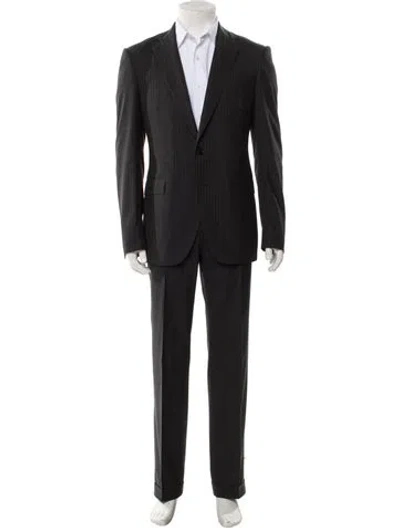 Pre-owned Etro Virgin Wool Striped Two-piece Suit In Gray