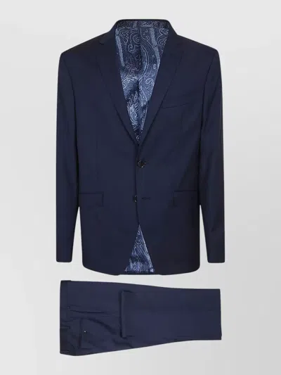Etro Virgin Wool Textured Single-breasted Suit In Blue