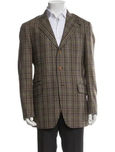 Pre-owned Etro Virgin Wool Tweed Pattern Blazer In Brown
