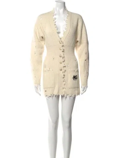 Pre-owned Etro Virgin Wool V-neck Sweater In Neutral