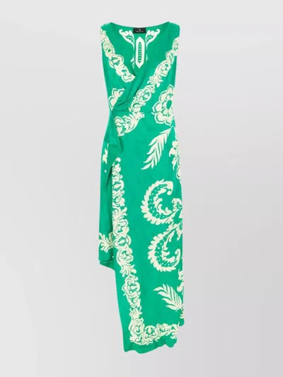 Etro Viscose Dress With Floral Print And Wrap Design In Green