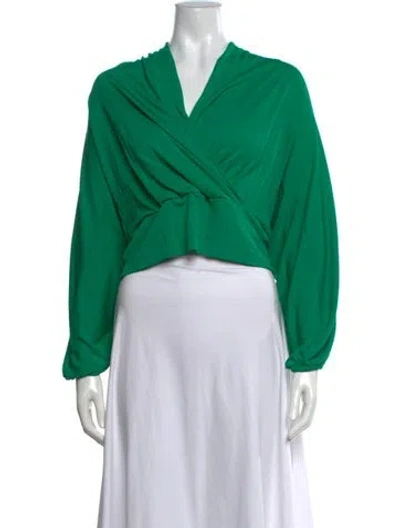 Pre-owned Etro V-neck Long Sleeve Blouse In Green