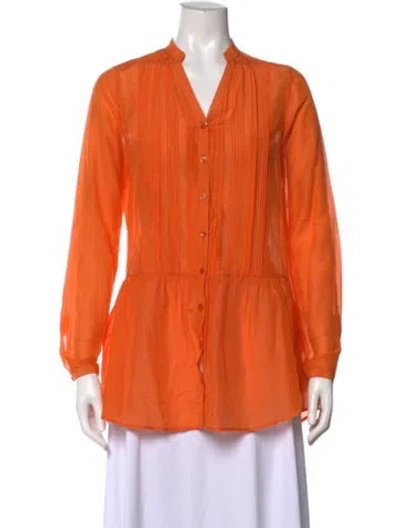 Pre-owned Etro V-neck Long Sleeve Blouse In Orange