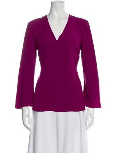 Pre-owned Etro V-neck Long Sleeve Blouse In Purple