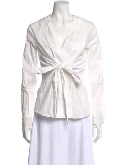 Pre-owned Etro V-neck Long Sleeve Blouse In White