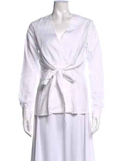 Pre-owned Etro V-neck Long Sleeve Blouse In White