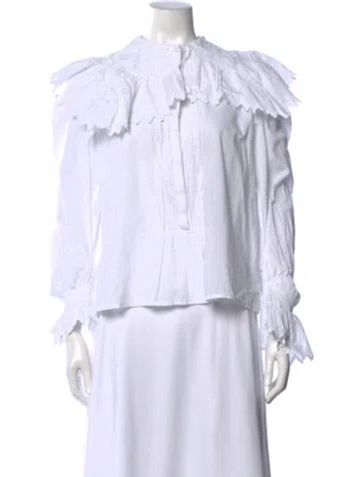 Pre-owned Etro V-neck Long Sleeve Blouse In White