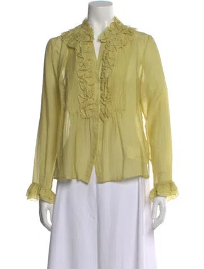 Pre-owned Etro V-neck Long Sleeve Blouse In Yellow