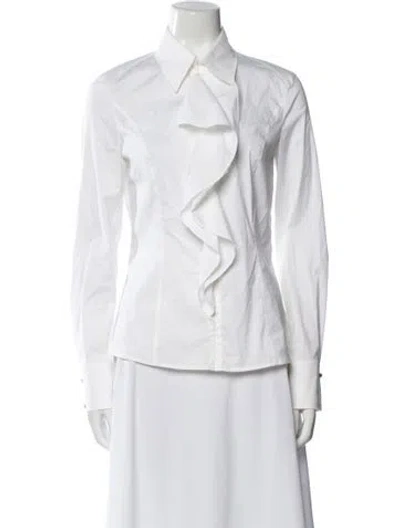 Pre-owned Etro V-neck Long Sleeve Button-up Top In White