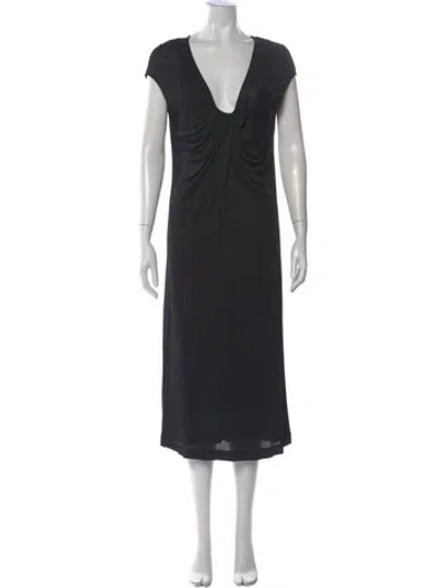 Pre-owned Etro V-neck Midi Length Dress In Black