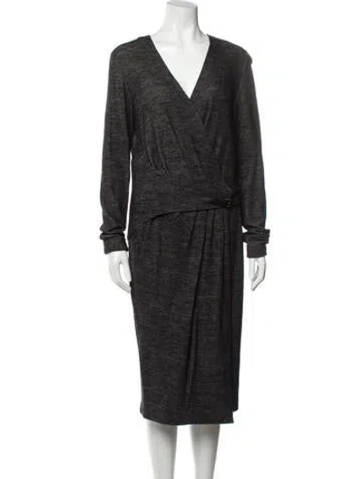 Pre-owned Etro V-neck Midi Length Dress In Gray
