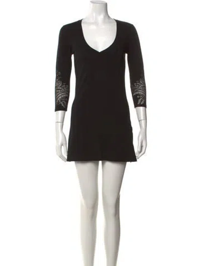 Pre-owned Etro V-neck Mini Dress In Black