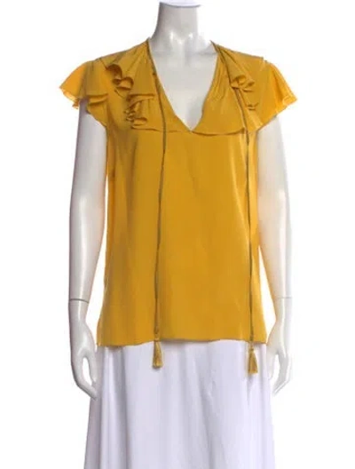 Pre-owned Etro V-neck Short Sleeve Blouse In Yellow
