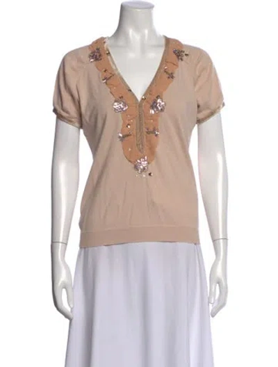 Pre-owned Etro V-neck Short Sleeve Top In Neutral