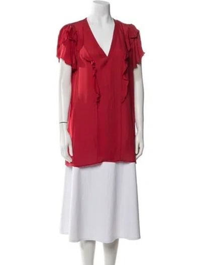 Pre-owned Etro V-neck Short Sleeve Tunic In Red