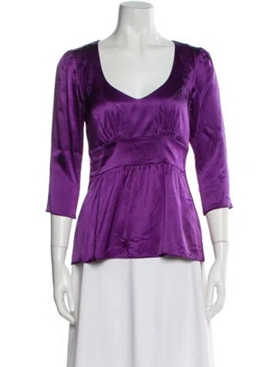 Pre-owned Etro V-neck Three-quarter Sleeve Blouse In Purple