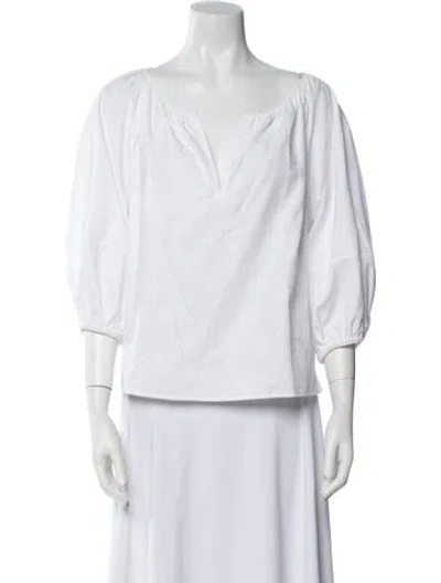 Pre-owned Etro V-neck Three-quarter Sleeve Blouse In White