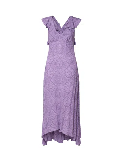 Etro Volant Midi Dress In Purple