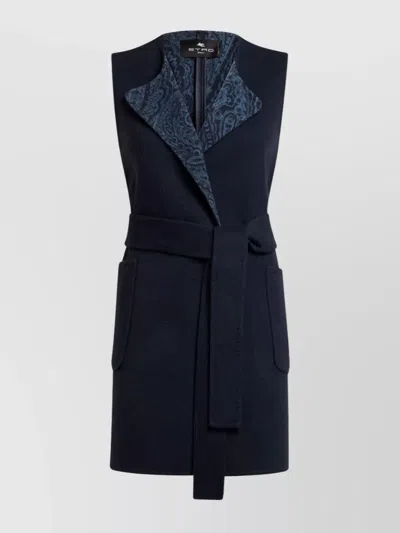 ETRO WAIST BELT SLEEVELESS JACKET FRONT POCKETS
