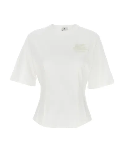 Etro Waist-fitted Logo-embroidered T-shirt In White