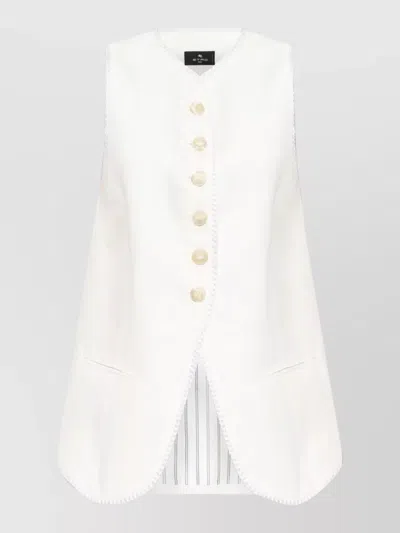 Etro Waistcoat V Neck Textured Contrast Trim In Neutral