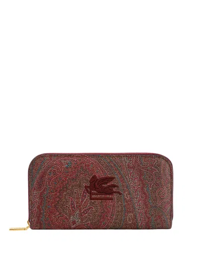 Etro Logo Paisley Zipped Wallet In Multicolor