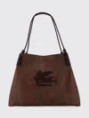 Etro Women Coated Canvas Shoulder Bag With Paisley Jacquard Pattern In Brown