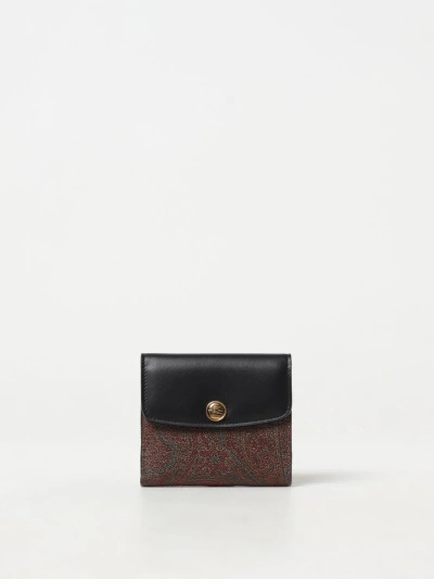 Etro Wallet In Coated Cotton And Leather With Logo In Black