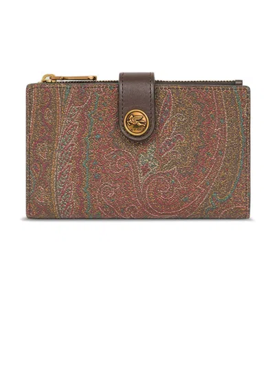 Etro Wallet In Iconic Paisley Jacquard Fabric In Brown