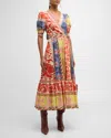 Etro Wallpaper Puff-sleeve Flounce-hem Midi Dress In Print On White Base