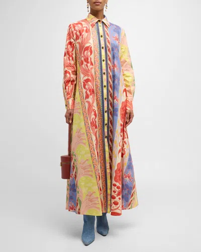 Etro Wallpaper Striped Long-sleeve Maxi Shirtdress In Print On White Base