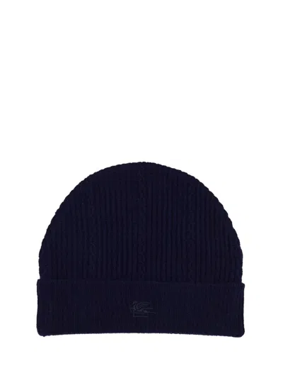 Etro Waqa0016_av393b0310 Logo-knit Wool Blend Beanie In Blue