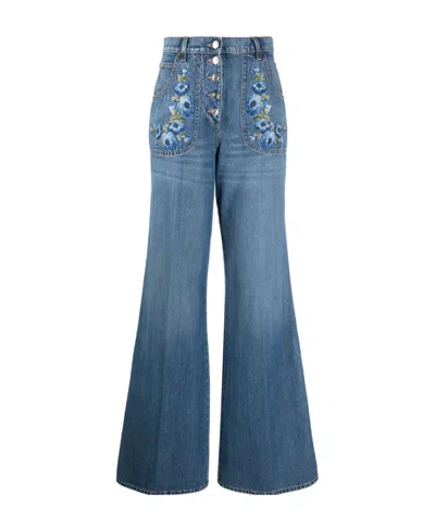 Etro Washed Wide Leg Denim Jeans In Blue