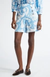 Etro Watercolor Paisley Cotton Shorts In Stampa F.do Bianco
