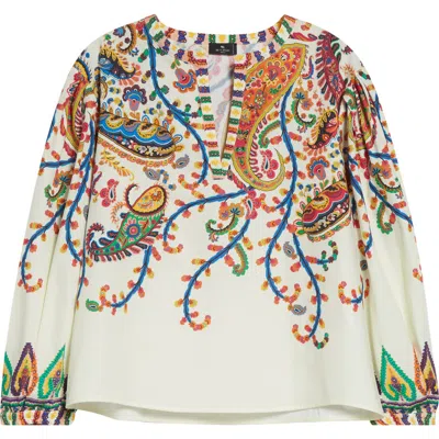 Etro Cotton Blouse With Placed Floral Paisley Print In Brown