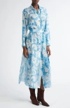 Etro Summer Paisley Cotton Voile Belted Shirtdress In Stampa Blue