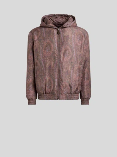 Etro , Wattierte Bomberjacke Mit Kapuze Und Arnica-motiv, Herren, Braun, Grösse 3xl In Brown