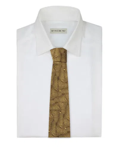 Etro Wave-pattern Silk Tie In Brown