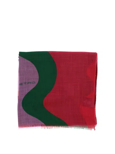 Etro Wave-printed Frayed Scarf In Multicolor