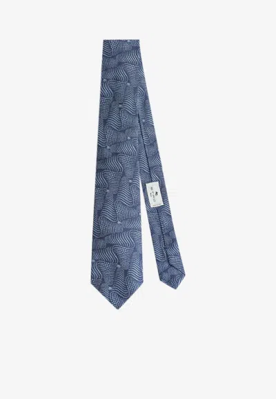Etro Wavy-pattern Silk Tie In Blue