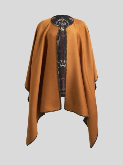 ETRO , REVERSIBLE WOOL-BLEND CLOTH CAPE, WOMAN, CAMEL