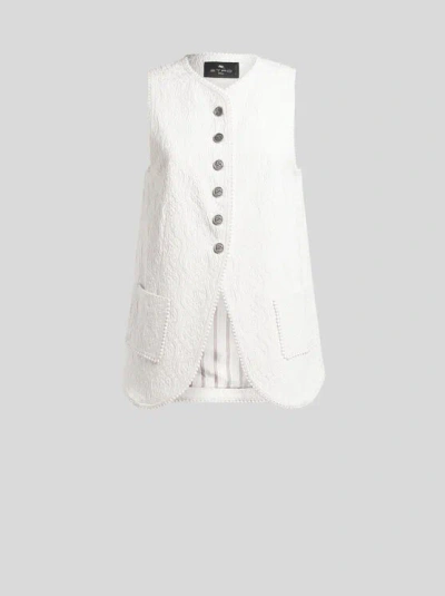 ETRO , PAISLEY JACQUARD WAISTCOAT, WOMAN, WHITE, SIZE 46
