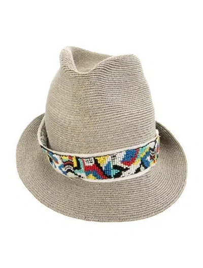 Pre-owned Etro Wheat Straw Fedora In Green