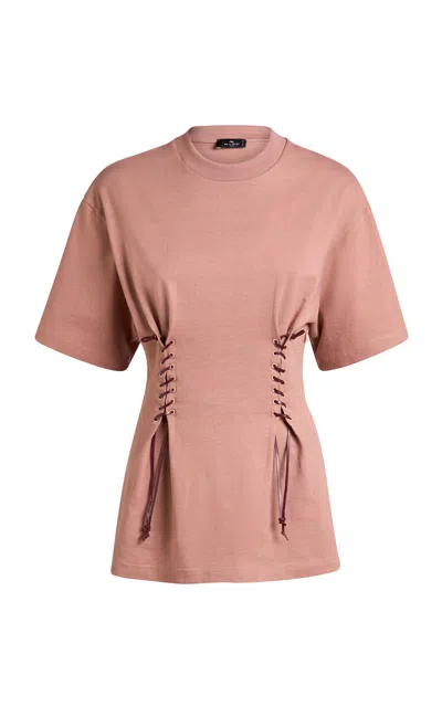 Etro Whipstitched Cotton Top In Pink