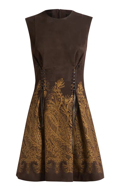 Etro Whipstitched Leather Mini Dress In Brown