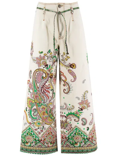 ETRO STRETCH COTTON DENIM JEANS WITH FLORAL PATTERN