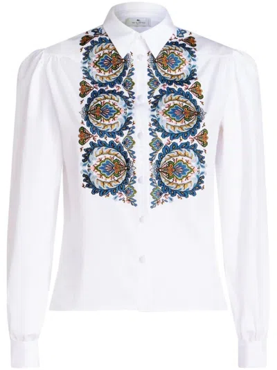 ETRO ETRO WHITE BLOUSE WITH FLORAL EMBROIDERY