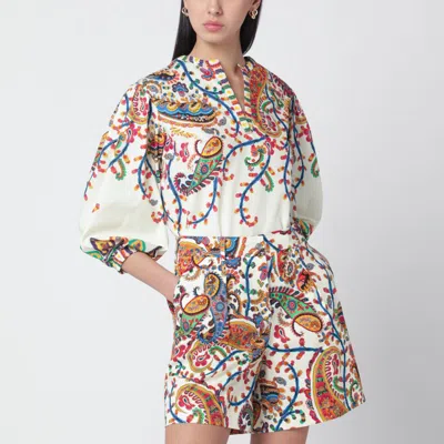 Etro White Blouse With Paisley Print Women In Pattern