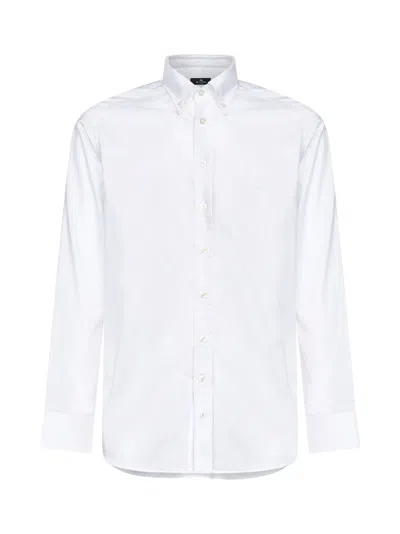 Etro White Cotton Button-down Logo Shirt
